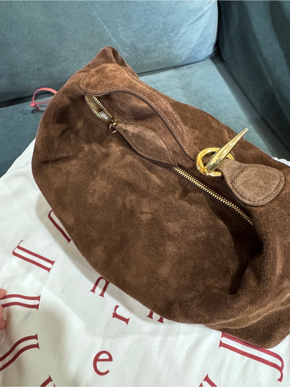 Liffner Brown Suede Pillow Pouch Bag - Picture 2 of 8